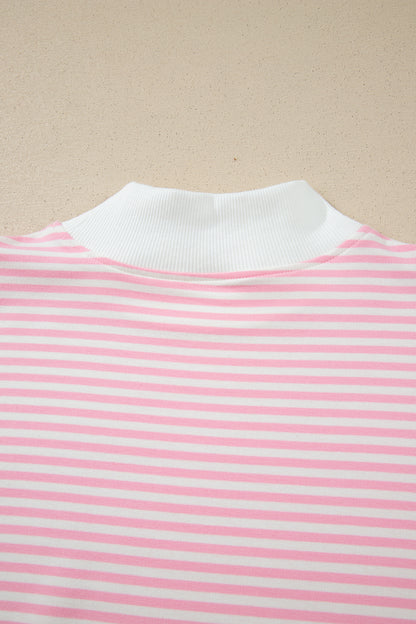 Pink Stripe Oversized Mock Neck Sweatshirt Shorts Set