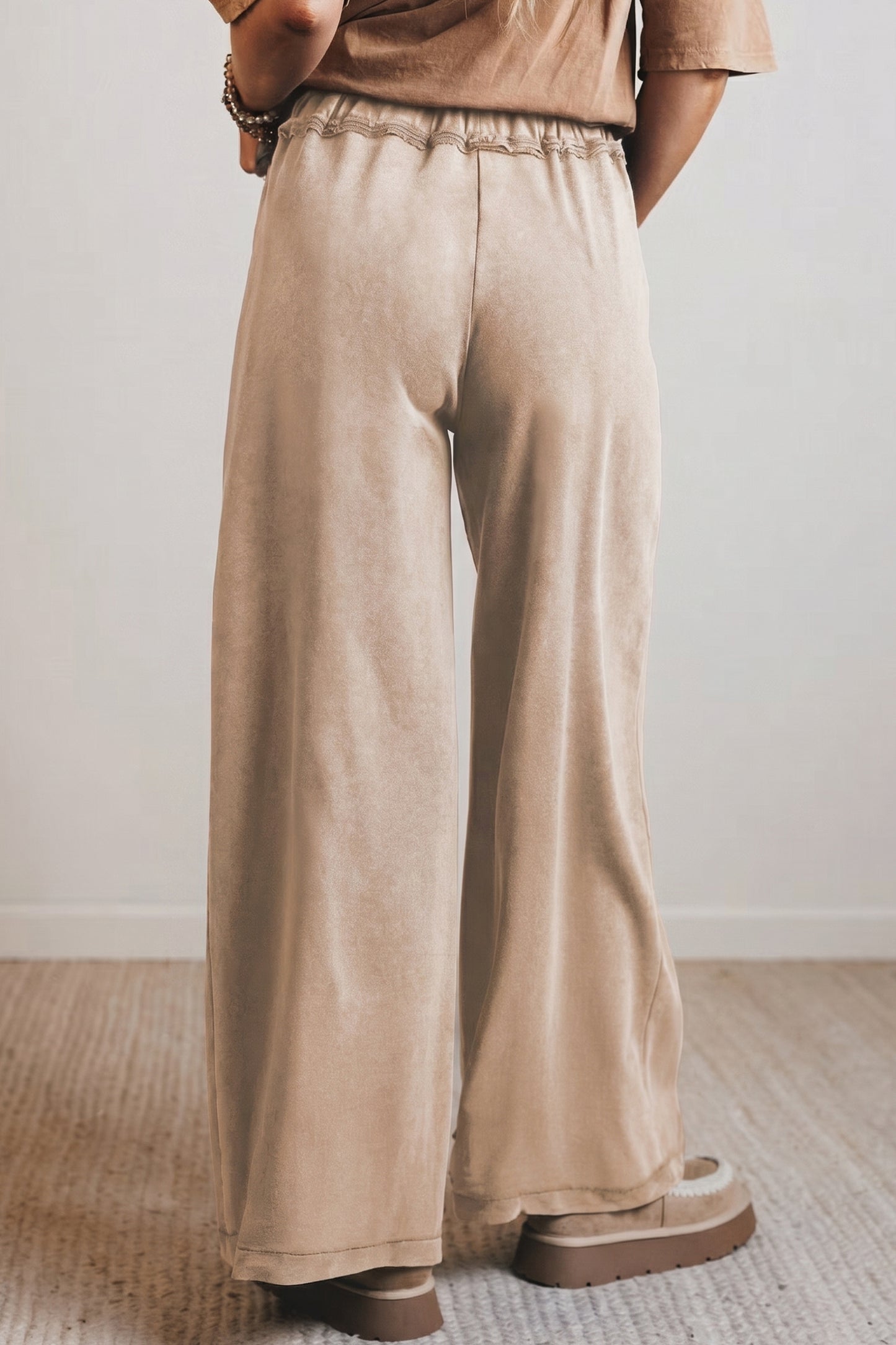 Smoke Gray Mineral Wash Drawstring Retro High Waist Wide Leg Western Pants
