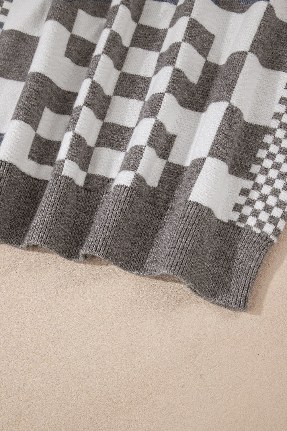 Women’s Brown Checkerboard Drop Shoulder Sweater Top