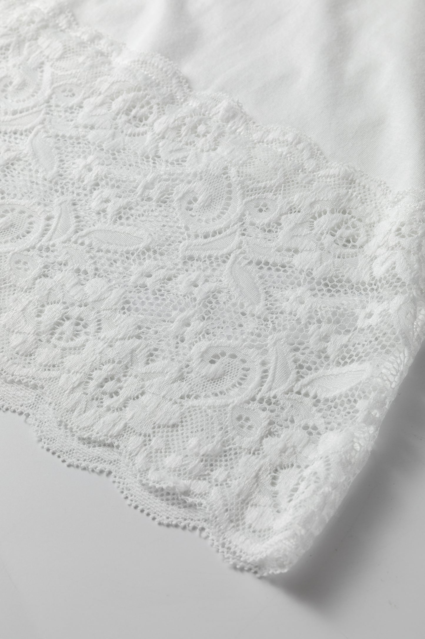 White V Neck Lace Trim Long Sleeve Soft Casual Top