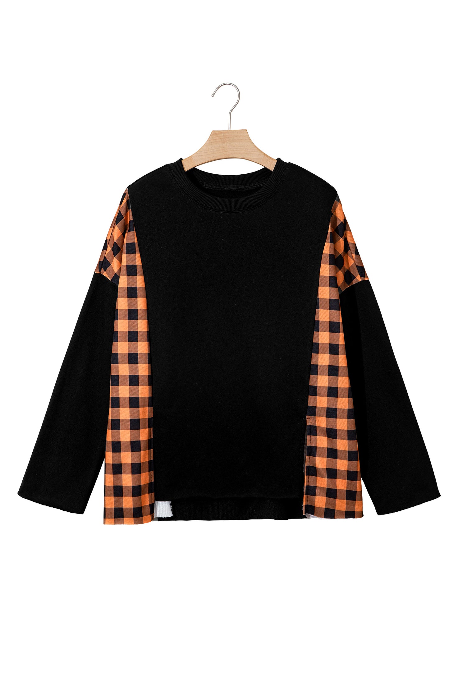 Halloween Pumpkin Face Plaid Patchwork Long Sleeve Top