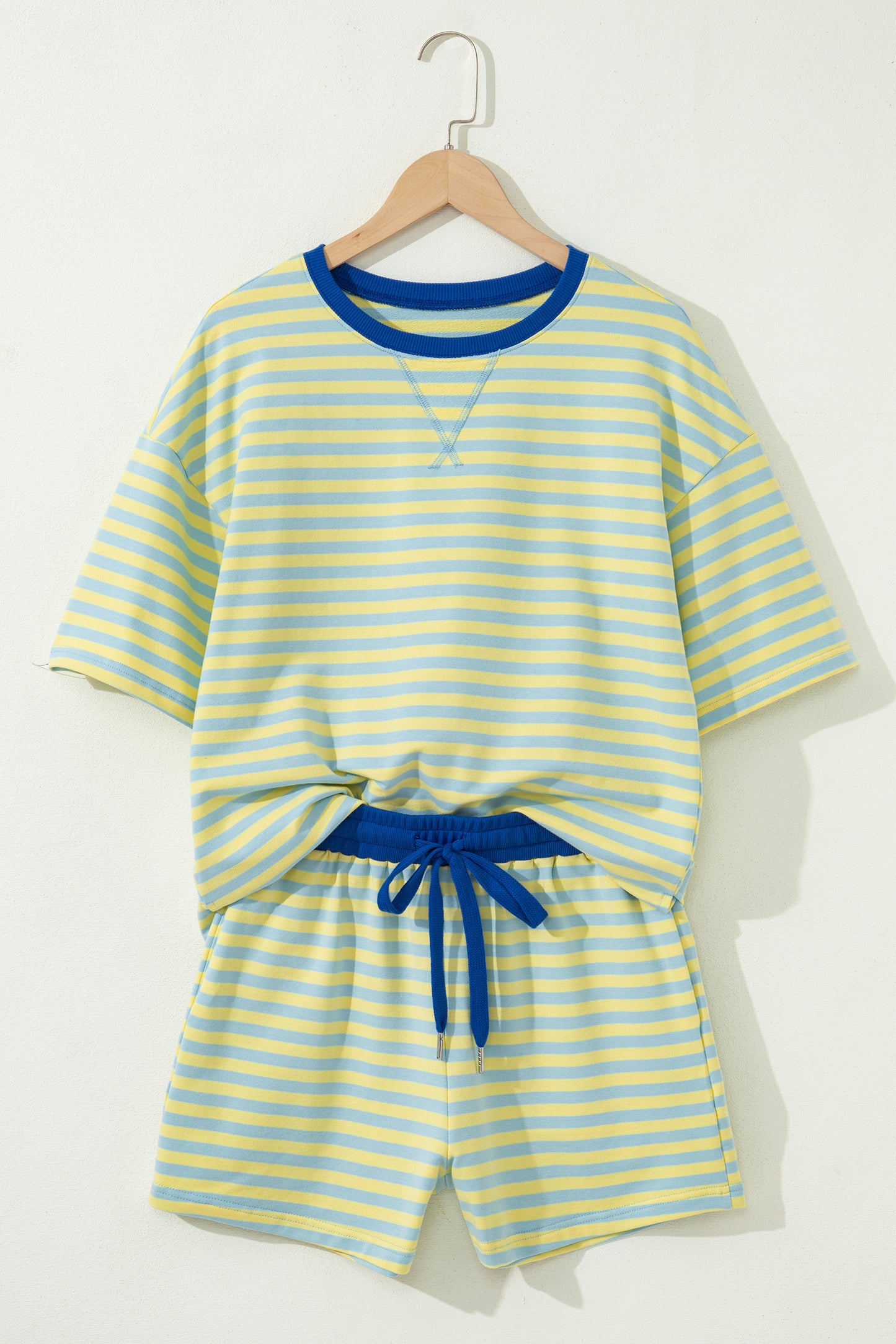 Striped Two Piece Lounge Set Womens Tee and Shorts