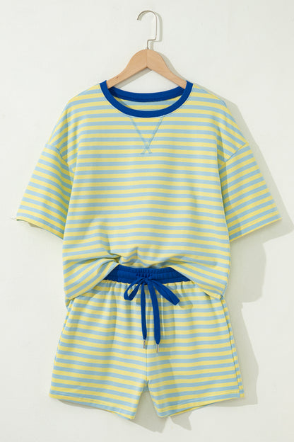 Striped Two Piece Lounge Set Womens Tee and Shorts