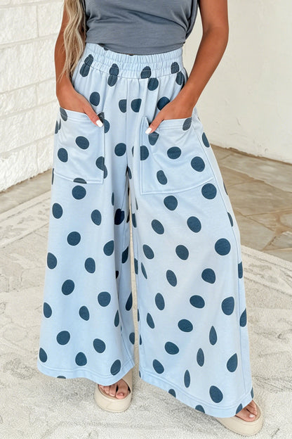 Khaki Polka Dot Wide Leg Palazzo Pants with Pockets