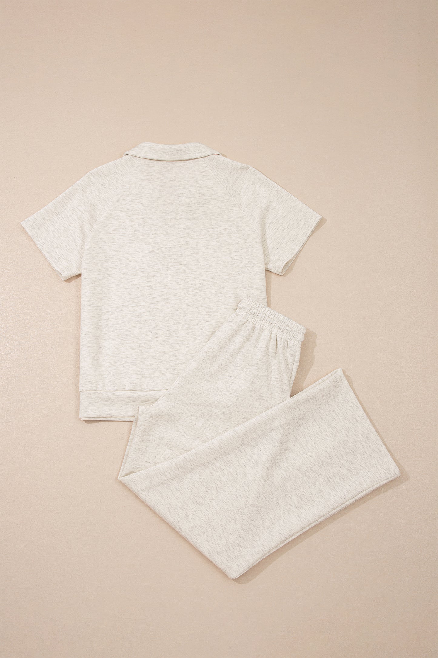 Light Grey Polo Tee & Drawstring Casual Pant Set – Sporty Chic