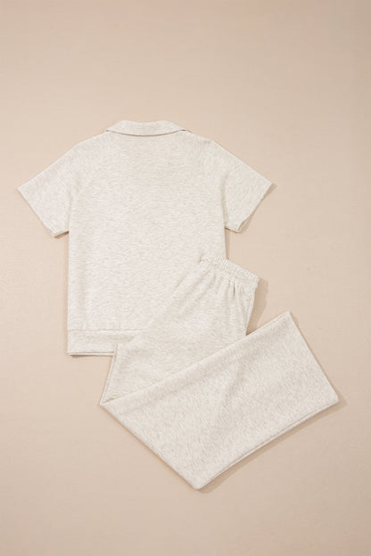 Light Grey Polo Tee & Drawstring Casual Pant Set – Sporty Chic