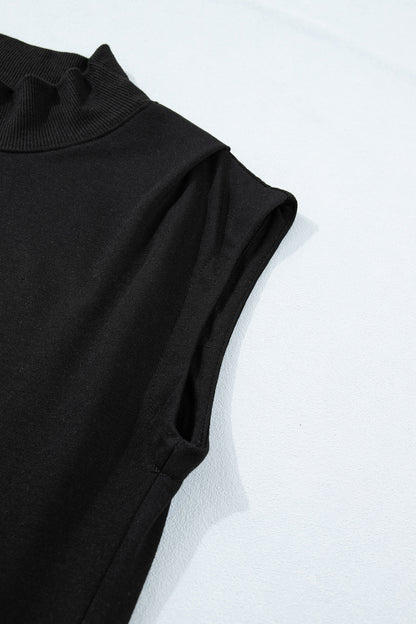 High Neck Cap Sleeve Loose Casual Top