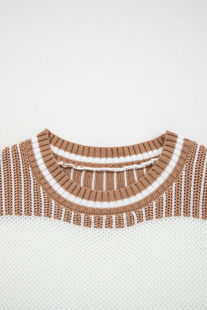 Two Tone Striped Patchwork Drop Shoulder Loose Sweater