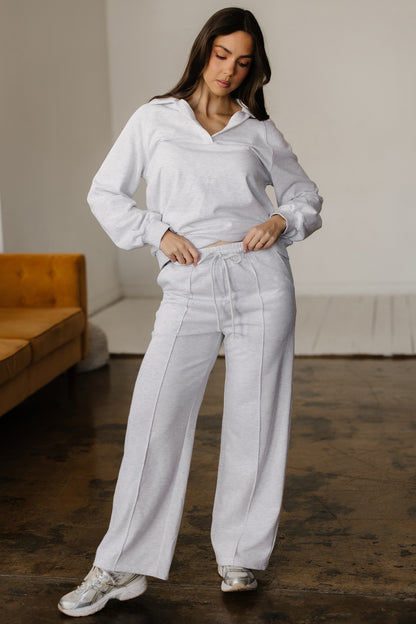 Light Grey Polo Collar Pullover & Drawstring Sweatpants Set