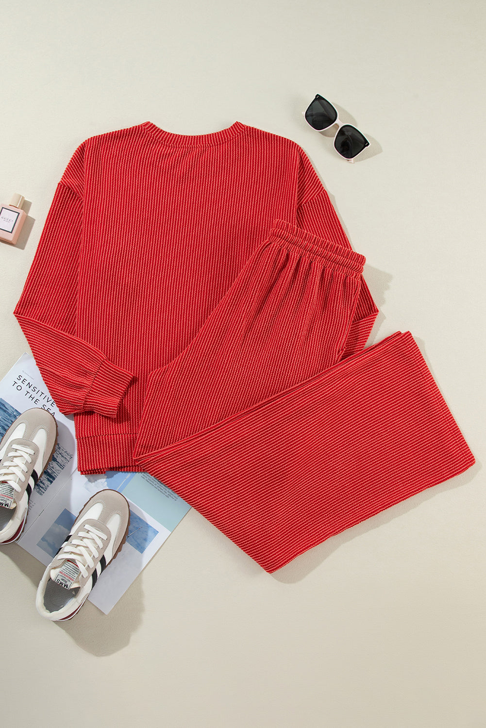 JOLLY Ribbed Knit Long Sleeve Top and Pants Set