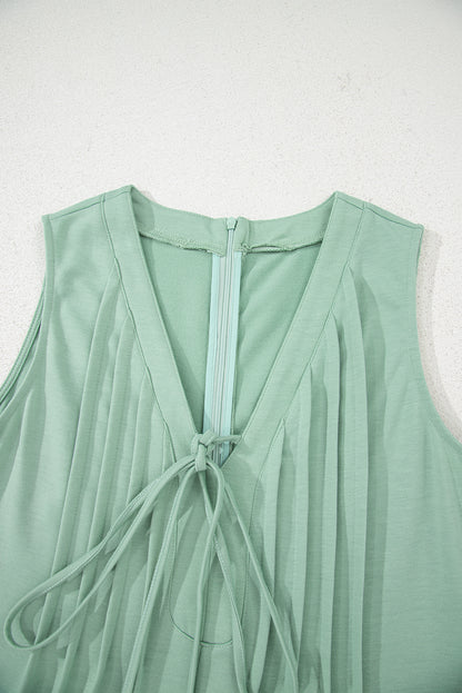 Black V Neck Tie Front Sleeveless Romper