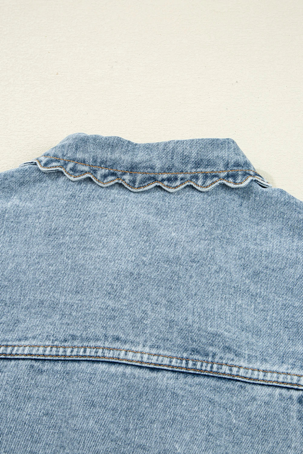 Scallop Trim Denim Jacket with Patched Pockets