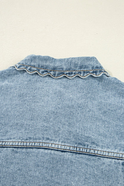 Scallop Trim Denim Jacket with Patched Pockets