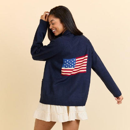Oversized V-Neck Knit Cardigan with Buttons & Pockets