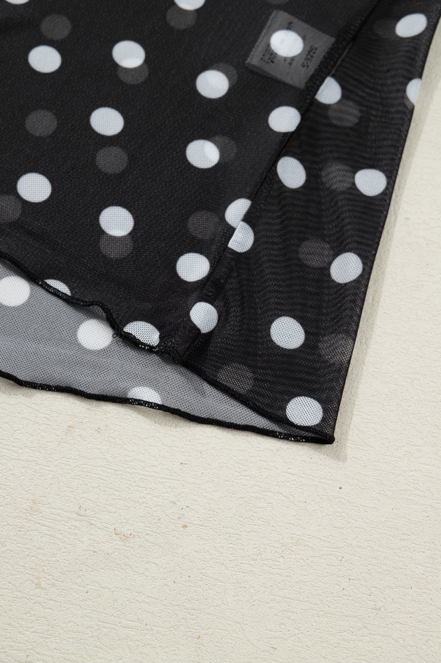Black Polka Dot Mesh Mock Neck Long Sleeve Top