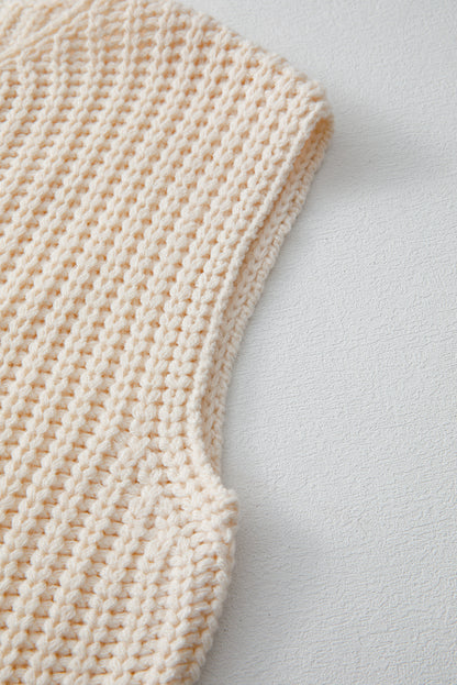 White Chunky Knit Button Front Sweater Vest Women
