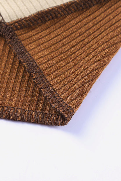 Irregular Color Block Rib Knit Long Sleeve Top