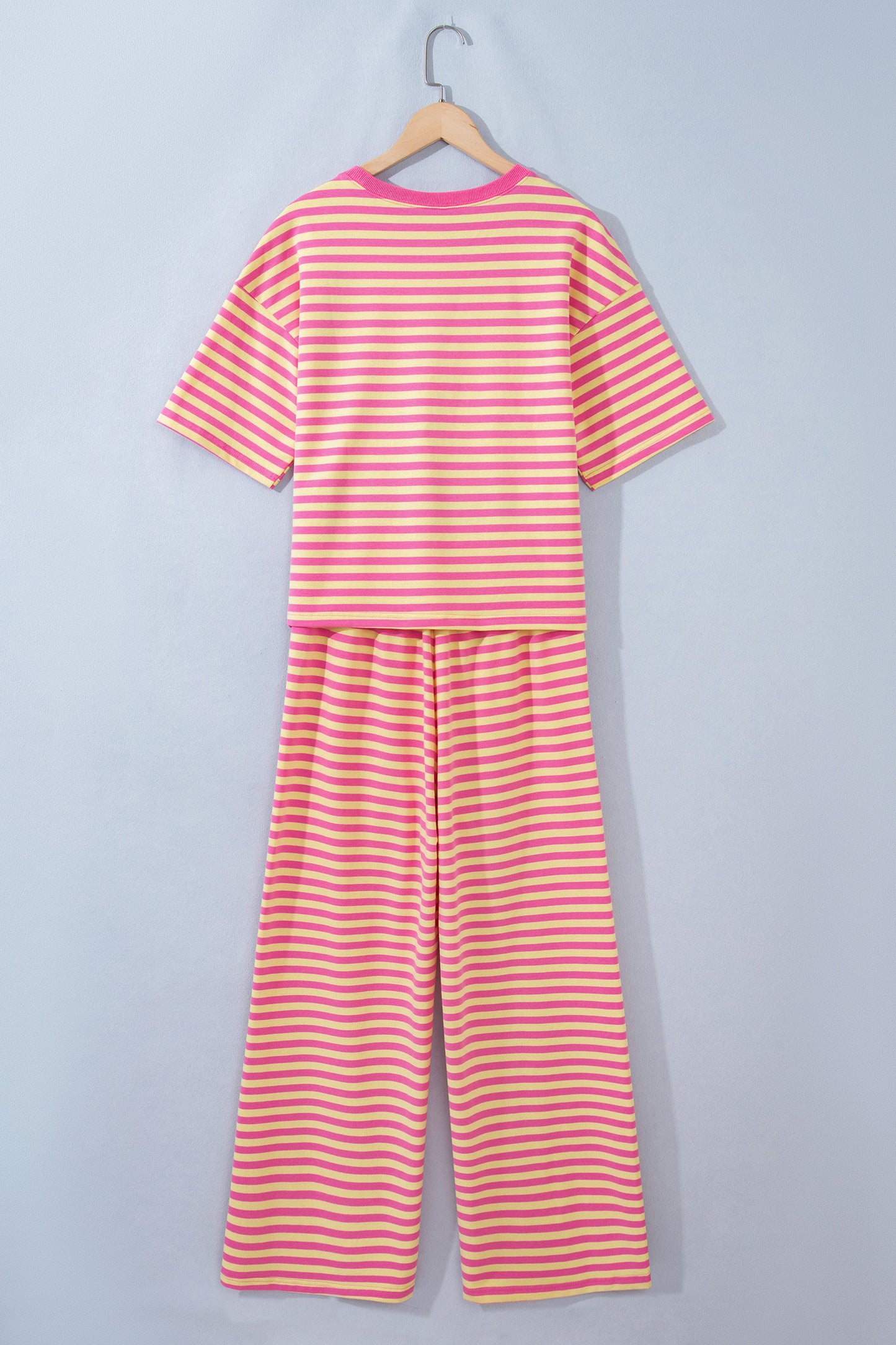 Pink Stripe Wide Leg Lounge Set Women 2 Piece Outfit