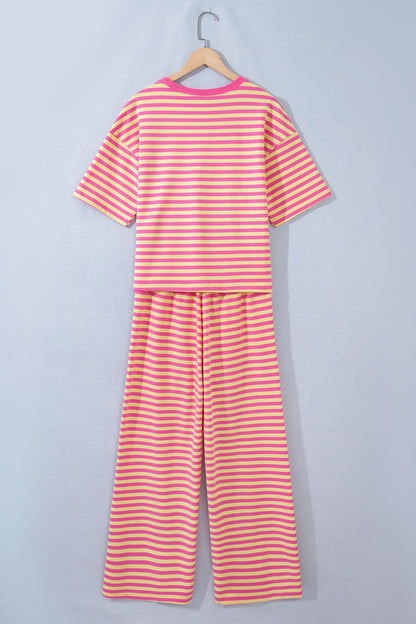 Pink Stripe Wide Leg Lounge Set Women 2 Piece Outfit