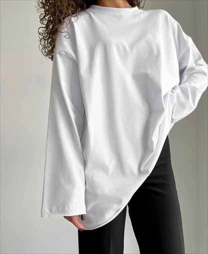 Loose Fit Cotton Long Sleeve Casual T Shirt for Women