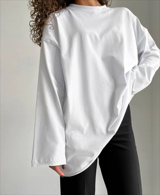 Loose Fit Cotton Long Sleeve Casual T Shirt for Women