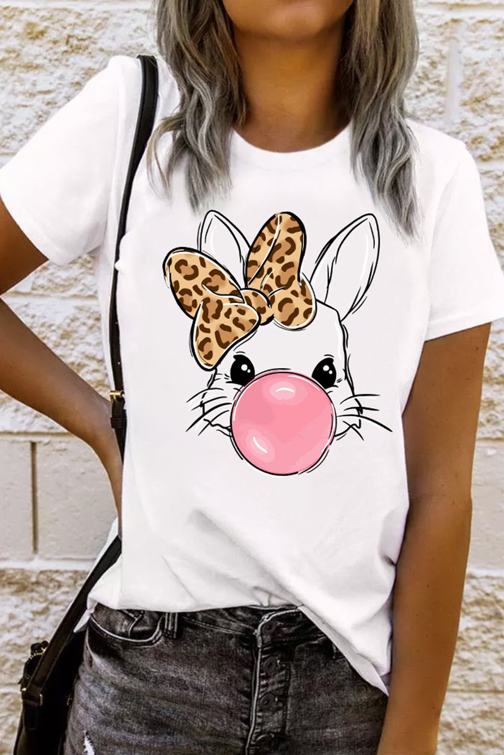 Leopard Bow Bunny Easter Graphic Tee