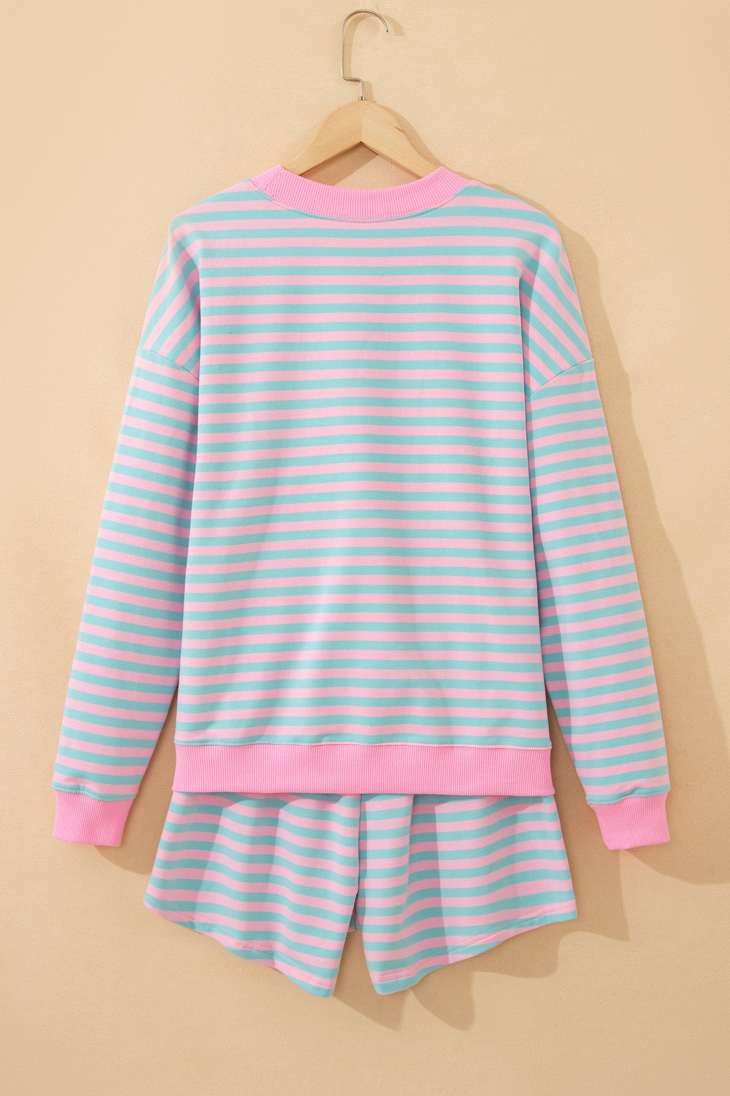 Striped Long Sleeve Pullover and Shorts Lounge Set