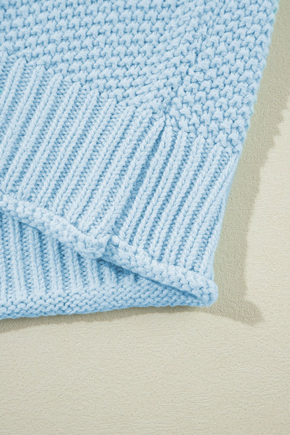 Iceland Blue Knit Sweater Top with Mock Neck & Cap Sleeves