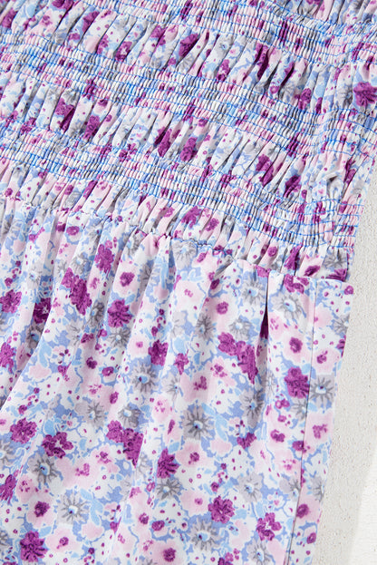 Purple Floral Off Shoulder Smocked Maxi Dress