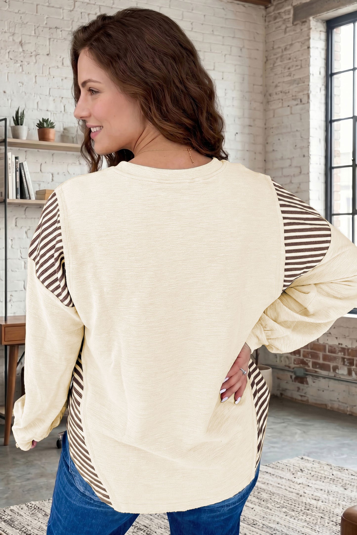 Women's Western Cowgirl Graphic Striped Sleeve Sweatshirt