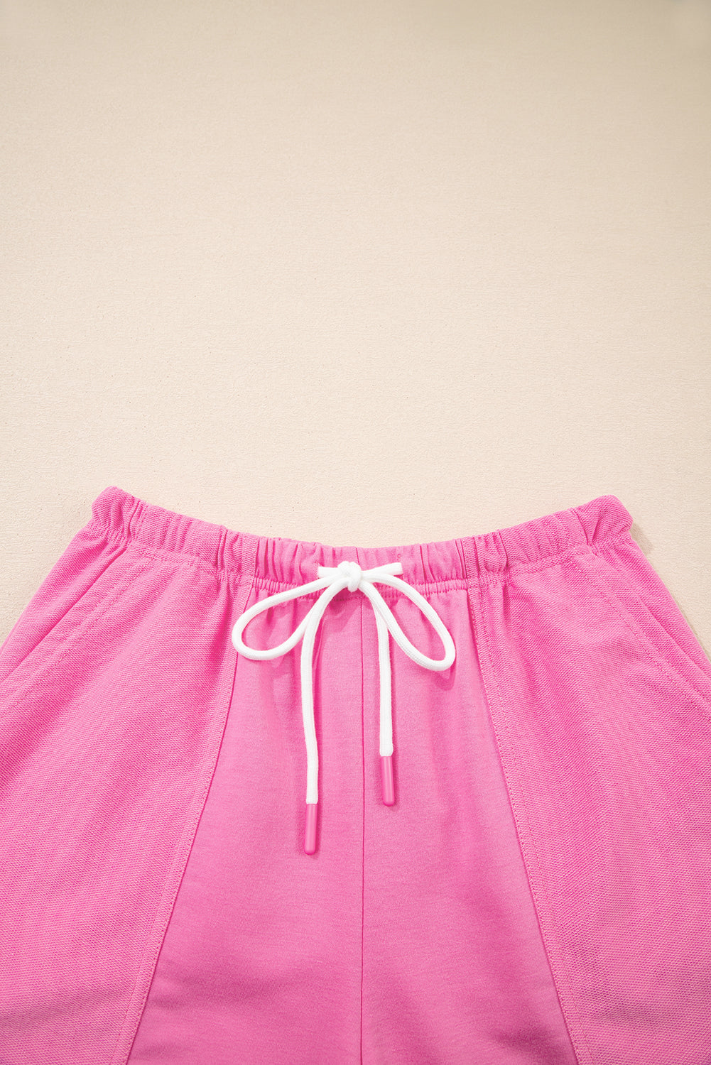 Pink V Neck Lounge Set Drawstring Shorts 2 Piece Set