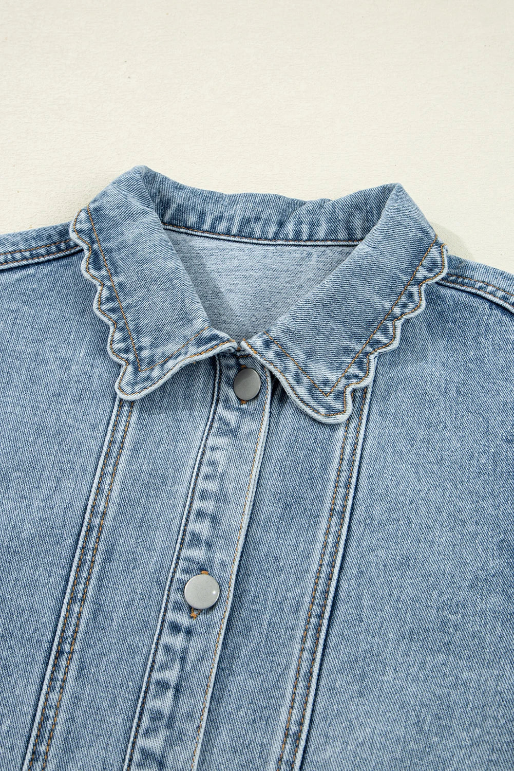 Scallop Trim Denim Jacket with Patched Pockets