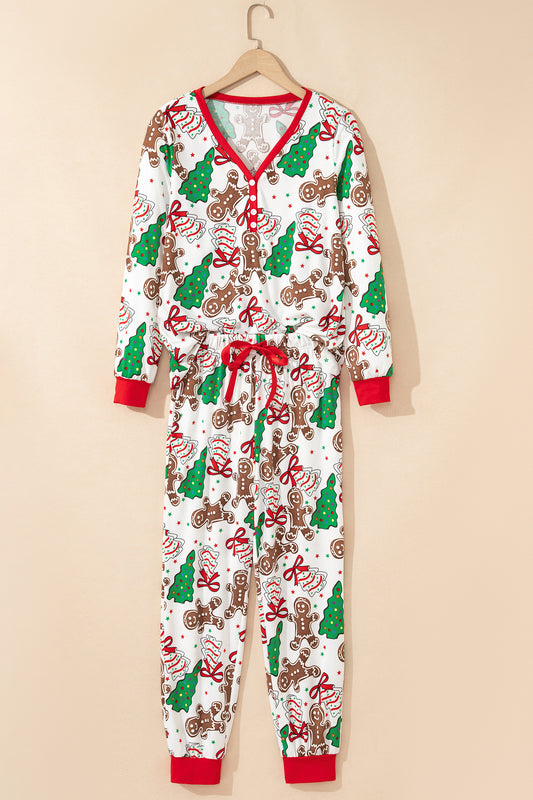 Christmas Tree Print Button Lounge Set for Women 2pcs