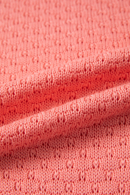 Coral Paradise Drop Shoulder Ribbed Knit Long Sleeve Sweater
