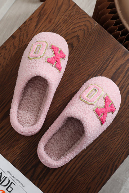 Pink XOXO Plush Slippers Warm Fuzzy Valentines House Shoes Women