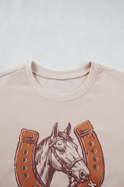 Western Horse Horseshoe Graphic Oversized Sweatshirt