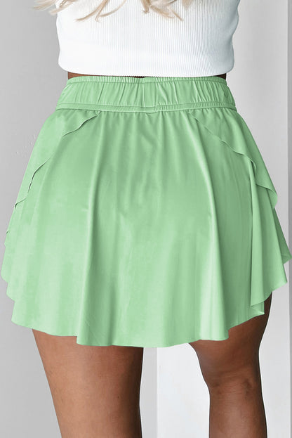 Black High Waist Drawstring Tennis Skort with Lining
