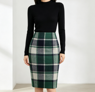 Women's Plaid High Waisted Midi Pencil Skirt Fall Winter