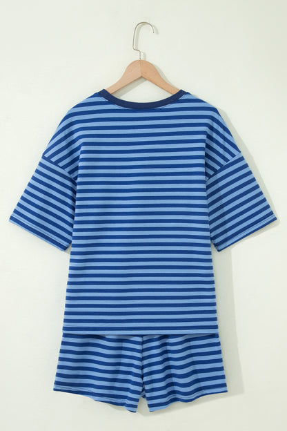 Green Striped Cotton Shorts Set Lounge Outfit