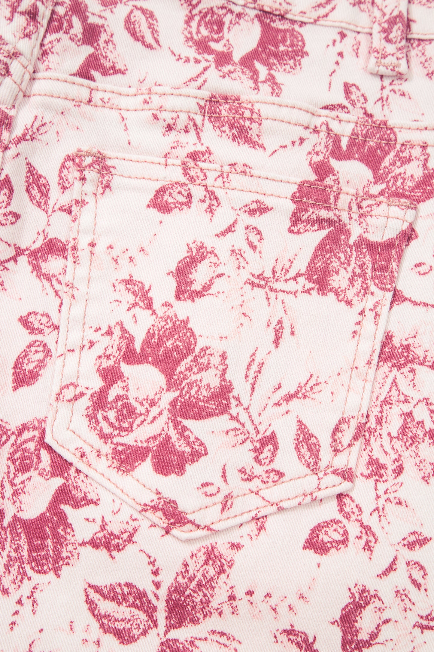 Pink Vintage Floral Print Wide Leg Denim Pants