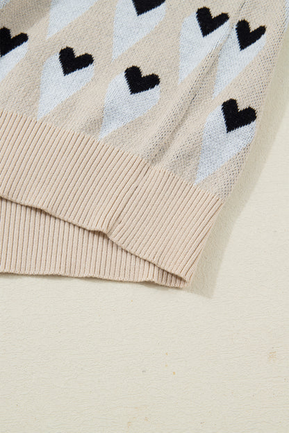 Valentine Heart Print Cozy Knit Loose Fit Sweater