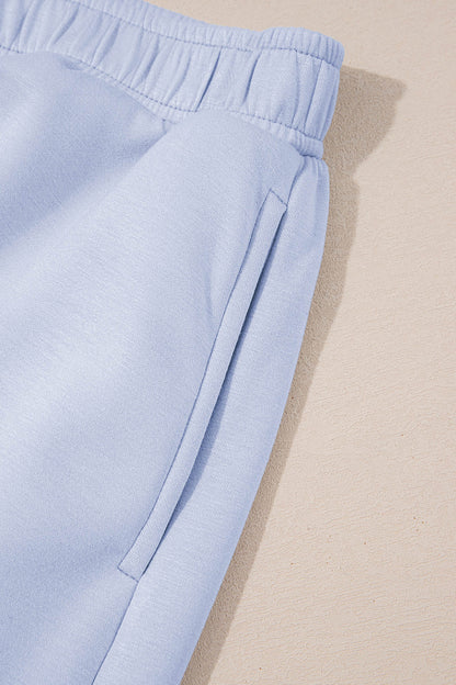 Scalloped Hem Puff Sleeve Lounge Set Casual Two Piece