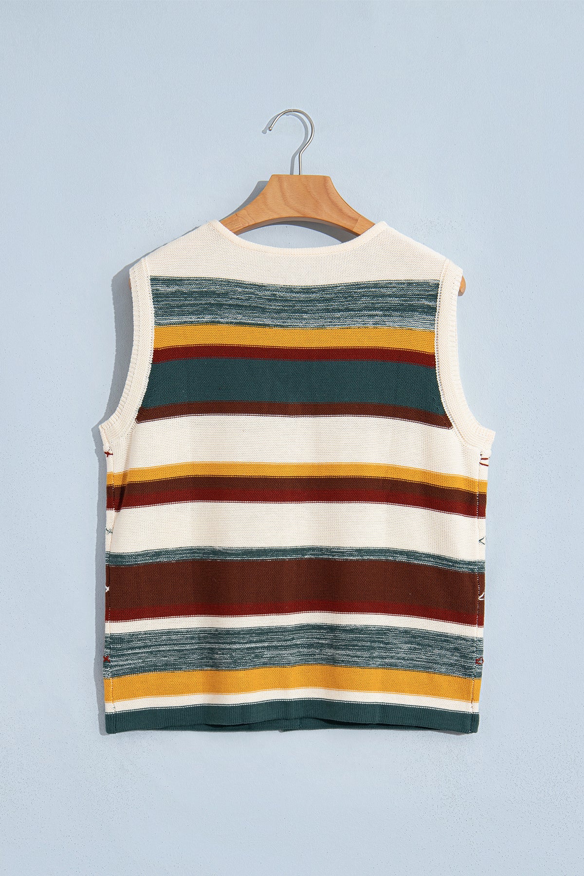 Striped Knit Button Front Sweater Vest