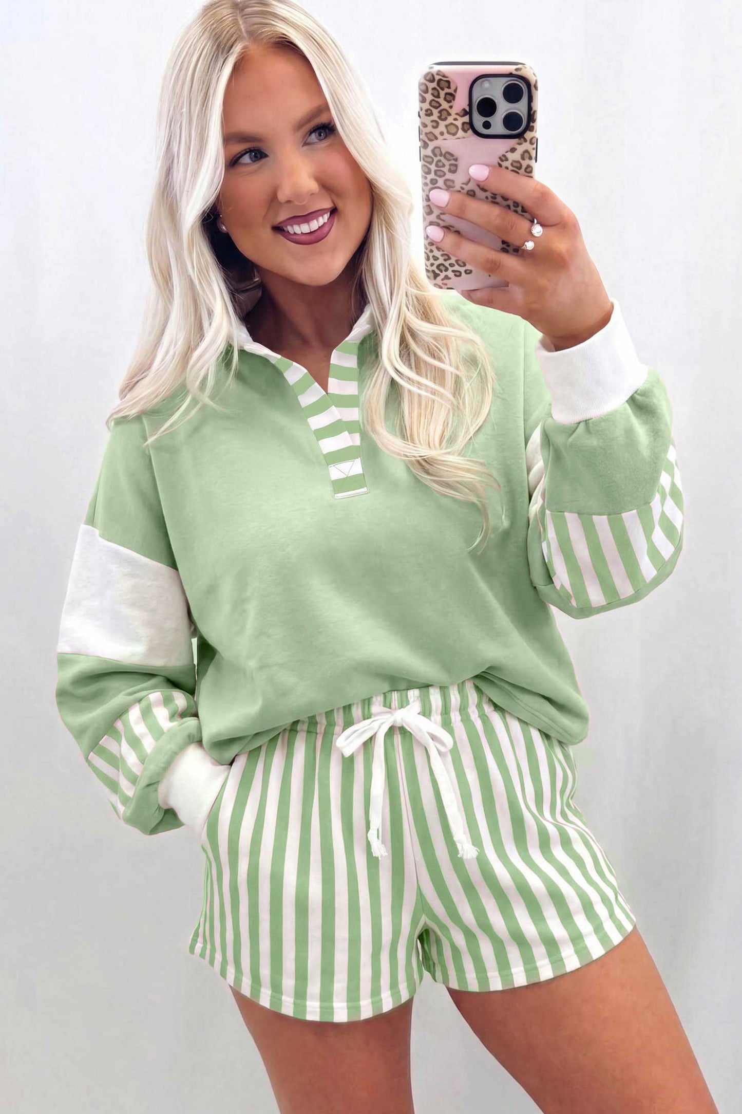 Women's Preppy Striped Color Block Matching Set