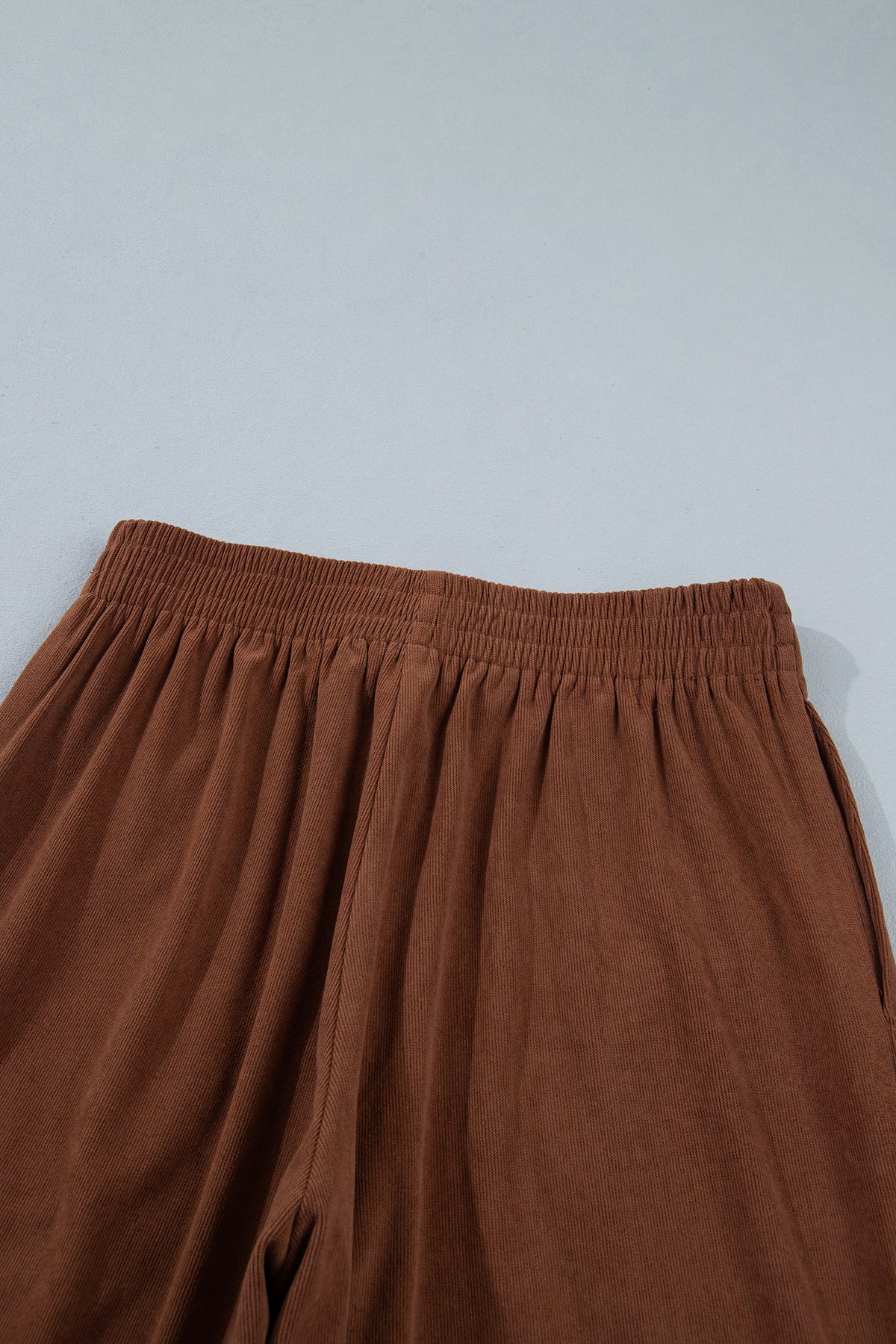 Coffee Elastic Waist Straight Leg Ankle Length Corduroy Pants
