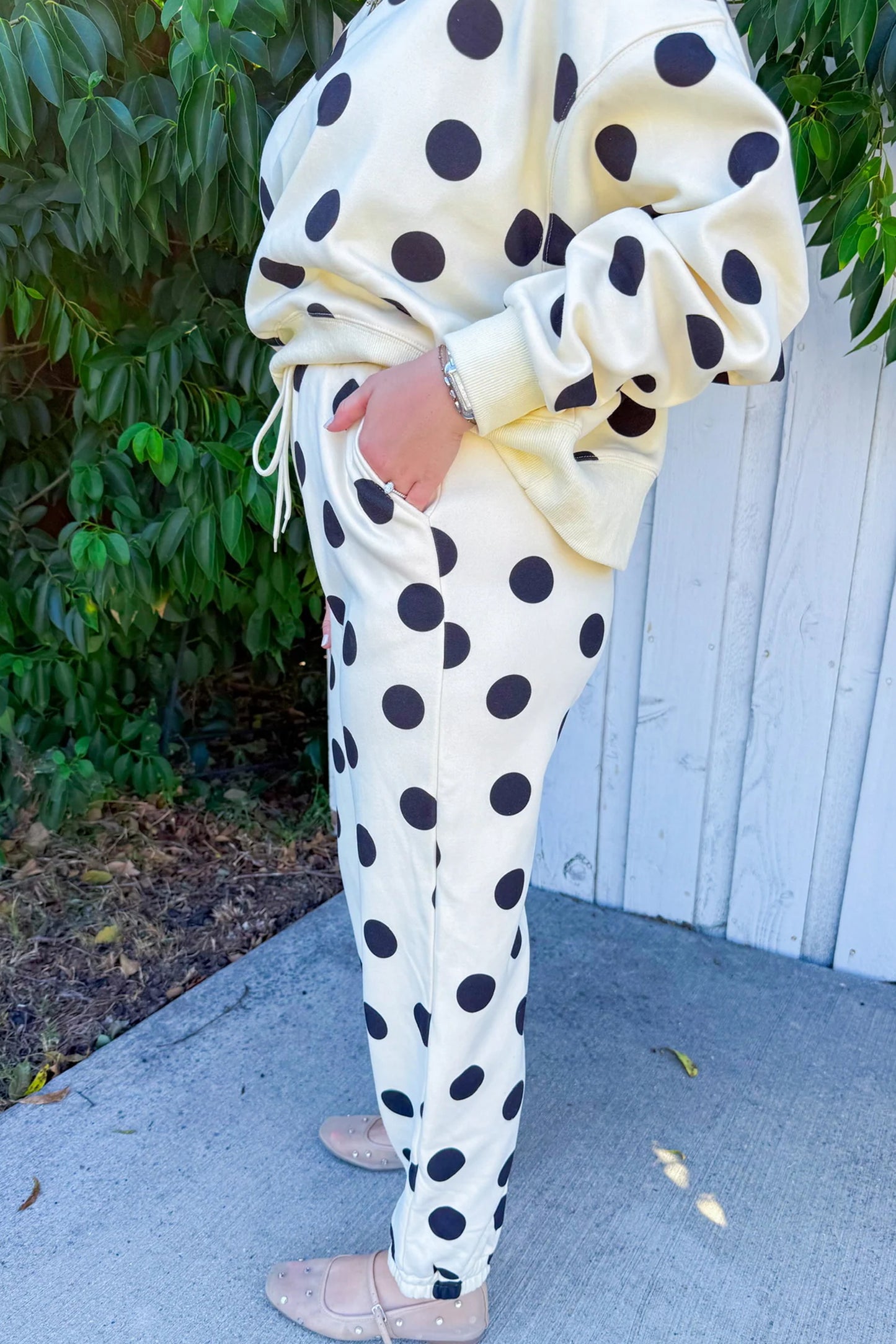 Polka Dot Lounge Set Crewneck Sweatshirt Jogger Set