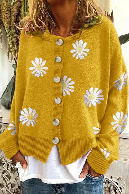 Women's Daisy Embroidered Chunky Knit Cardigan