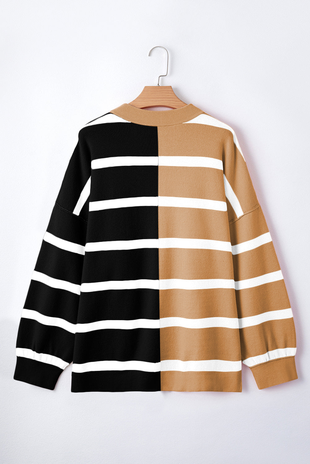 Neutral Colorblock Knit Sweater – Oversized Pullover