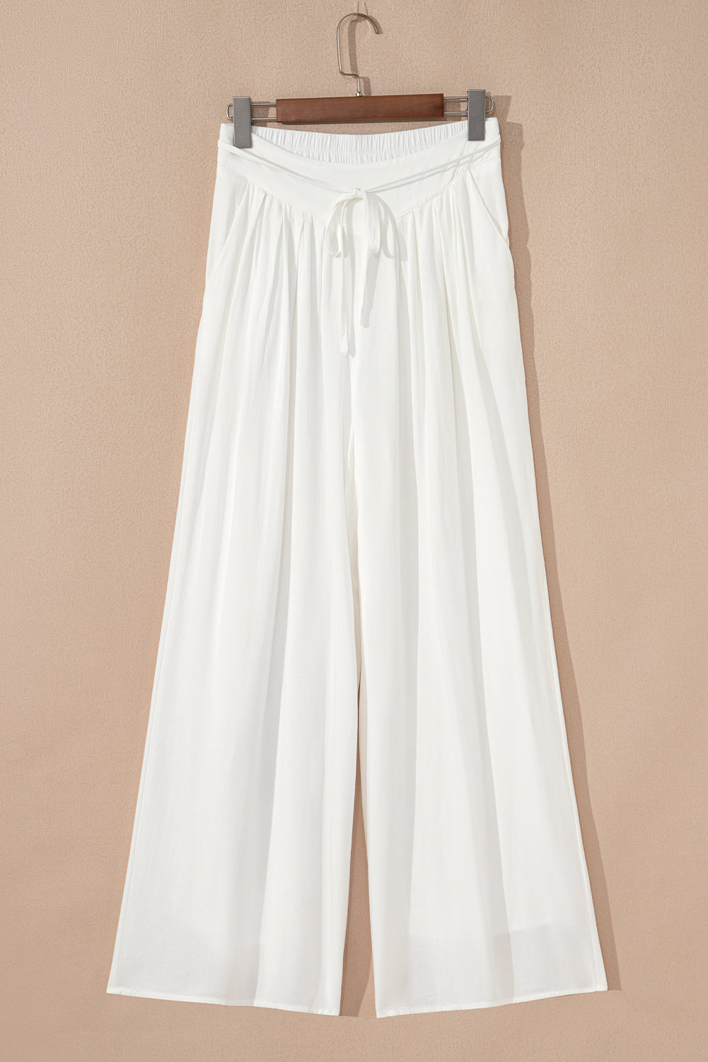 White High Waist Drawstring Wide Leg Palazzo Pants