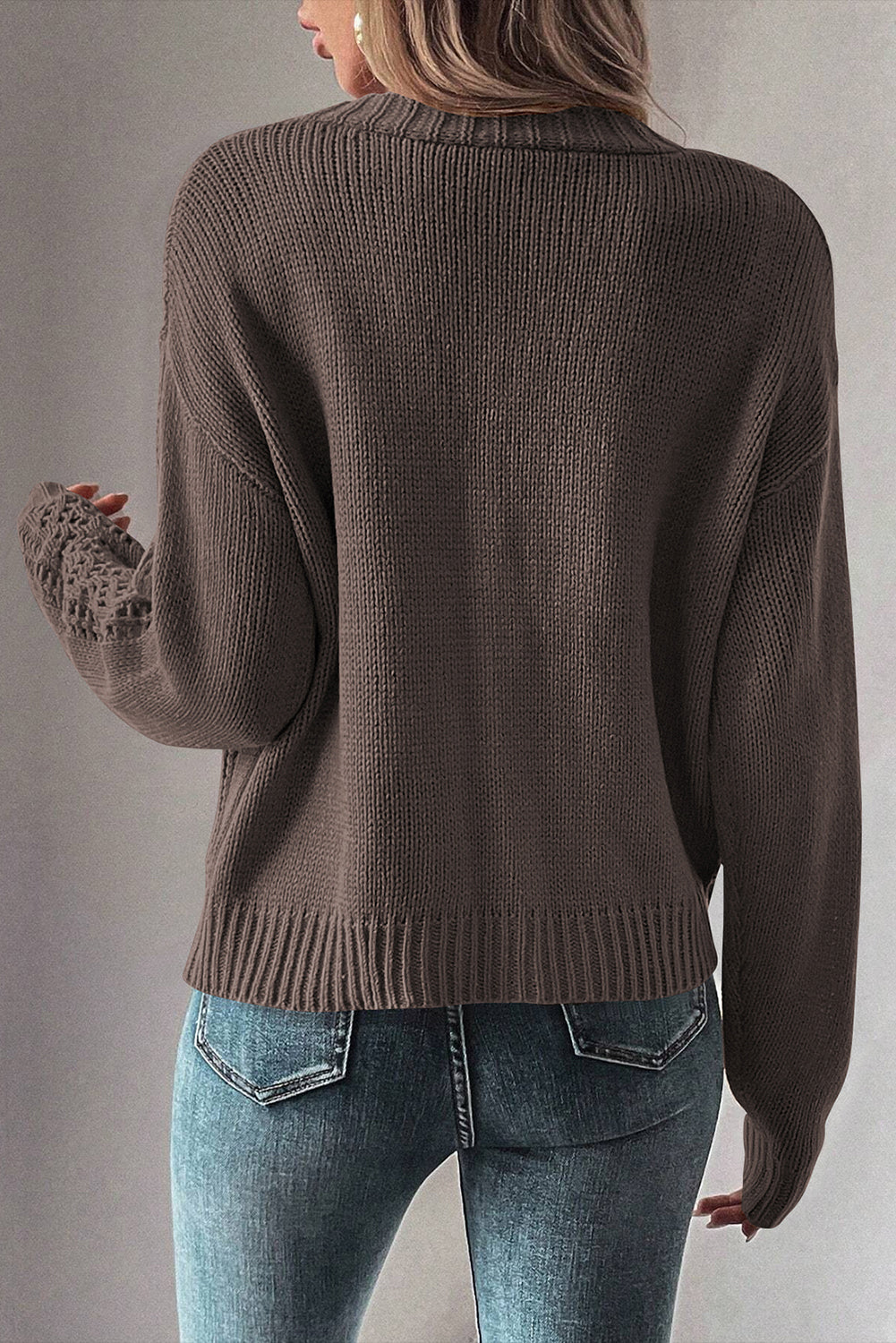 Canton Open Knit Drop Shoulder Sweater Cardigan